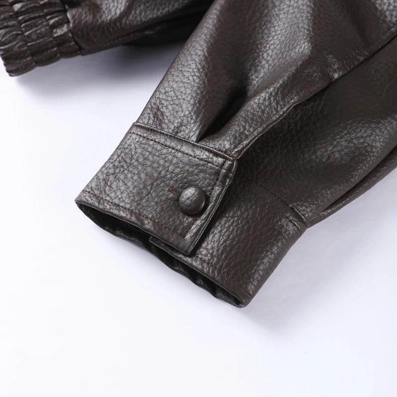 2026 Autumn Women's Faux Leather Jacket Brown Black Long Sleeve Stand Collar Thick Loose Lady Coat Fashion Motorcycle Streetwear