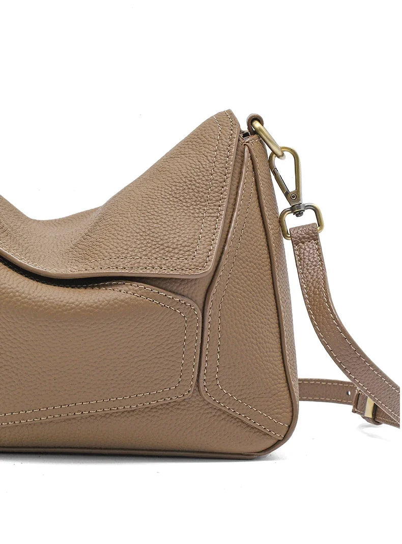 Pure 100% Cowhide Leather Women's Geometric Solid Color Shoulder Bag For Ladies Large Capacity Pillow Crossbody Handbag Luxury