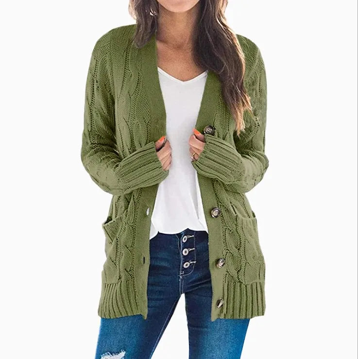 Women's V-Neck Button-Down Cardigan – Soft Loose Fit Knitted Sweater Jacket