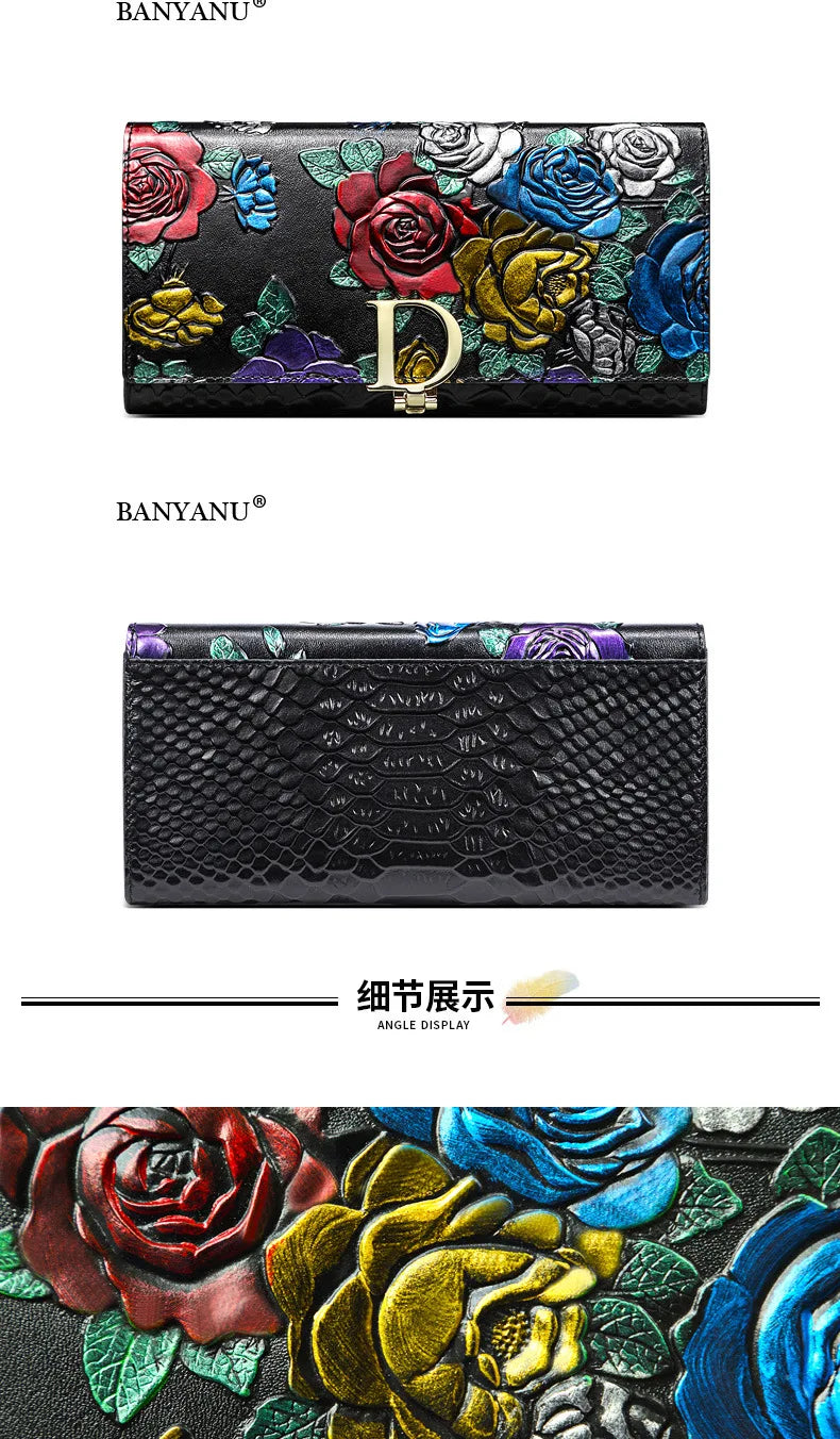 Genuine Leather Purse Wallet Female 3d Embossing Ladies Personality Retro Long Clutch Wallet Women Purse Coin Holders
