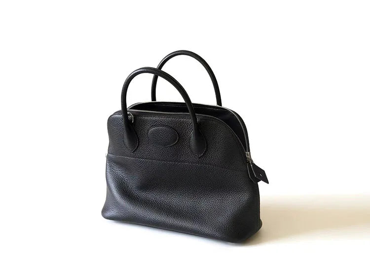 Premium Semi-handmade First-layer Cowhide Bowling Bag Portable Shoulder Large Shell Bag Commuting Temperament Versatile