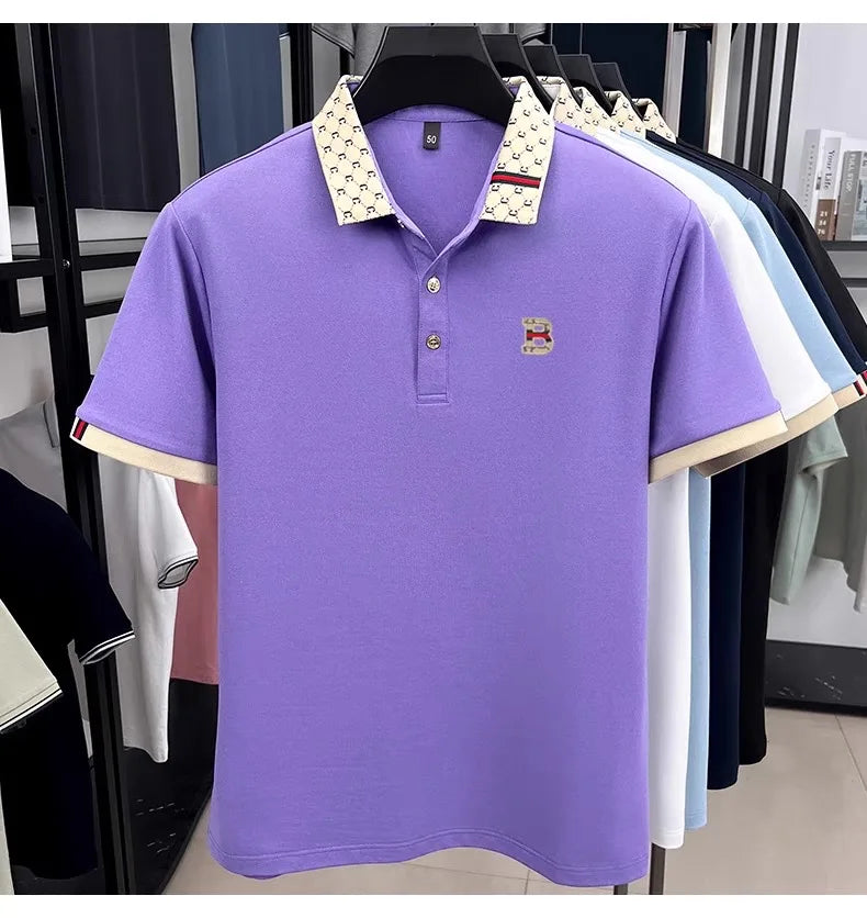 B Letter Embossed Short Sleeve Polo Shirt for Men