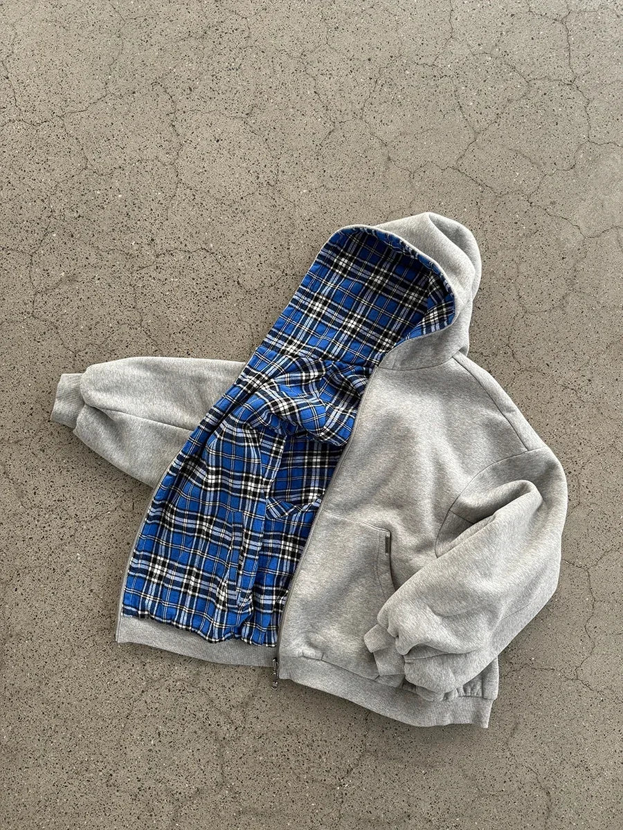 Reversible Oversized Plaid-Lined Hoodie