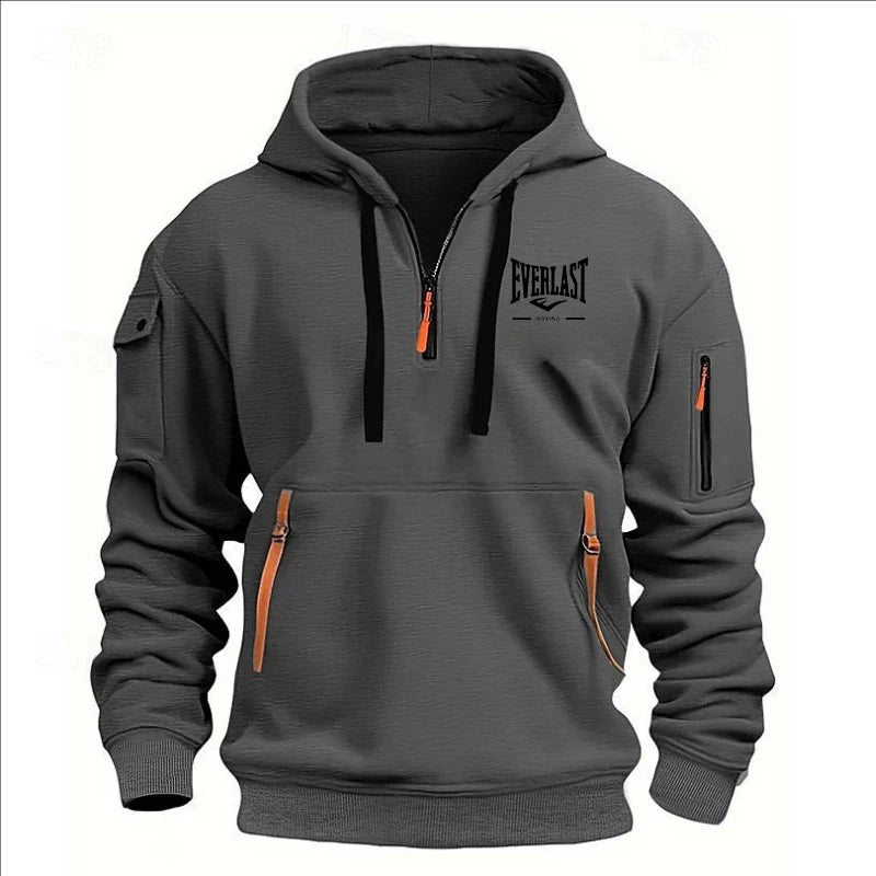 Men’s Printed Fleece Hoodie with Zipper Details