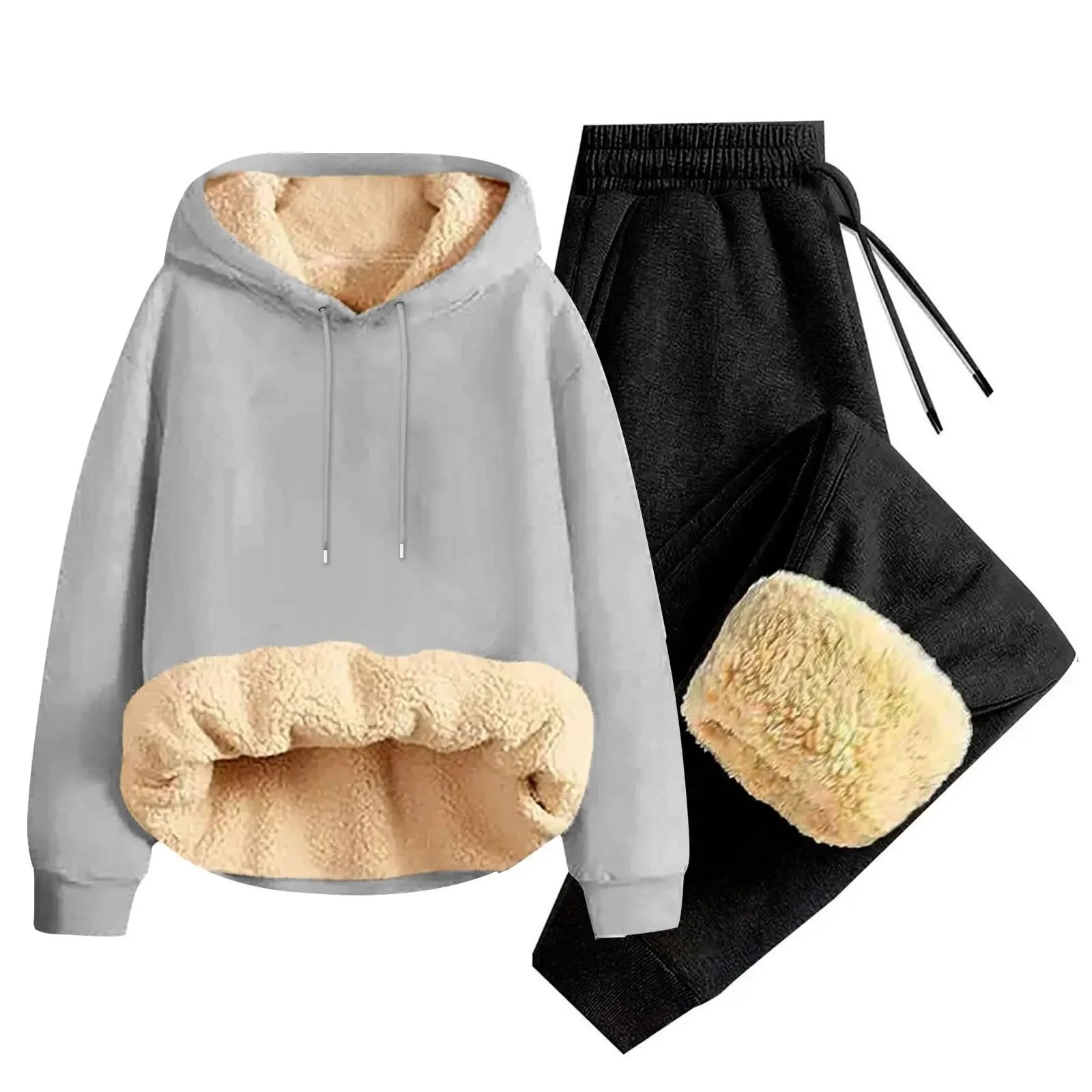 Men’s Thickened Lamb Velvet Hoodie Set