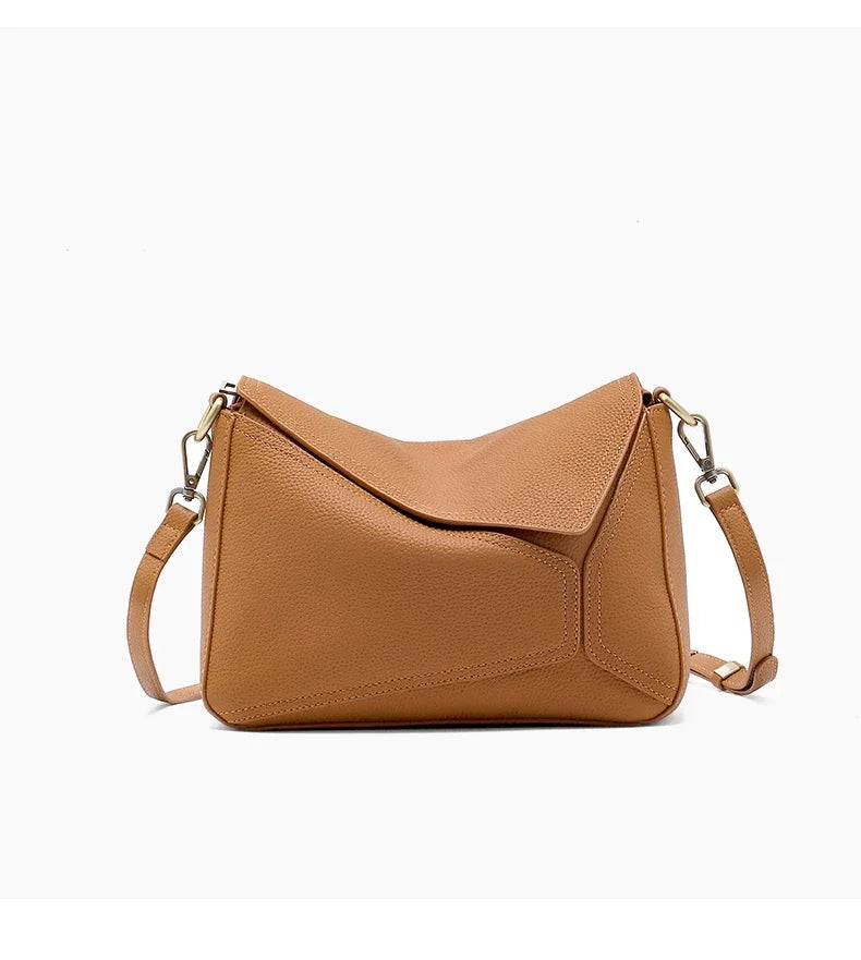 Pure 100% Cowhide Leather Women's Geometric Solid Color Shoulder Bag For Ladies Large Capacity Pillow Crossbody Handbag Luxury