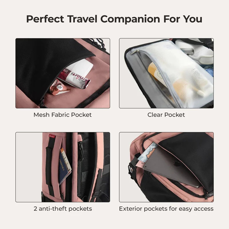 BAGSMART Men Women Travel Backpack with Shoe Compartment Airplane Compression Backpack Waterproof Anti‑theft Cabin Bag