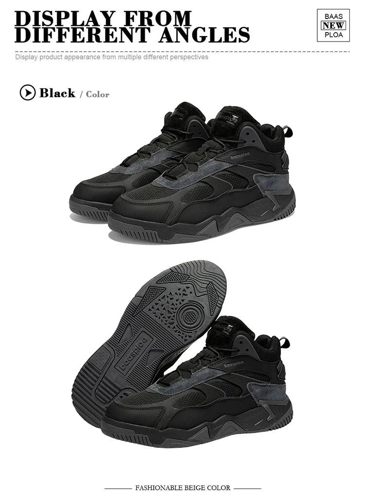 Baasploa Winter Men Shoes Fashion Plush Warm Waterproof Leather Sports Shoes Male Casual Outdoor Non-Slip Lace up Walking Shoes
