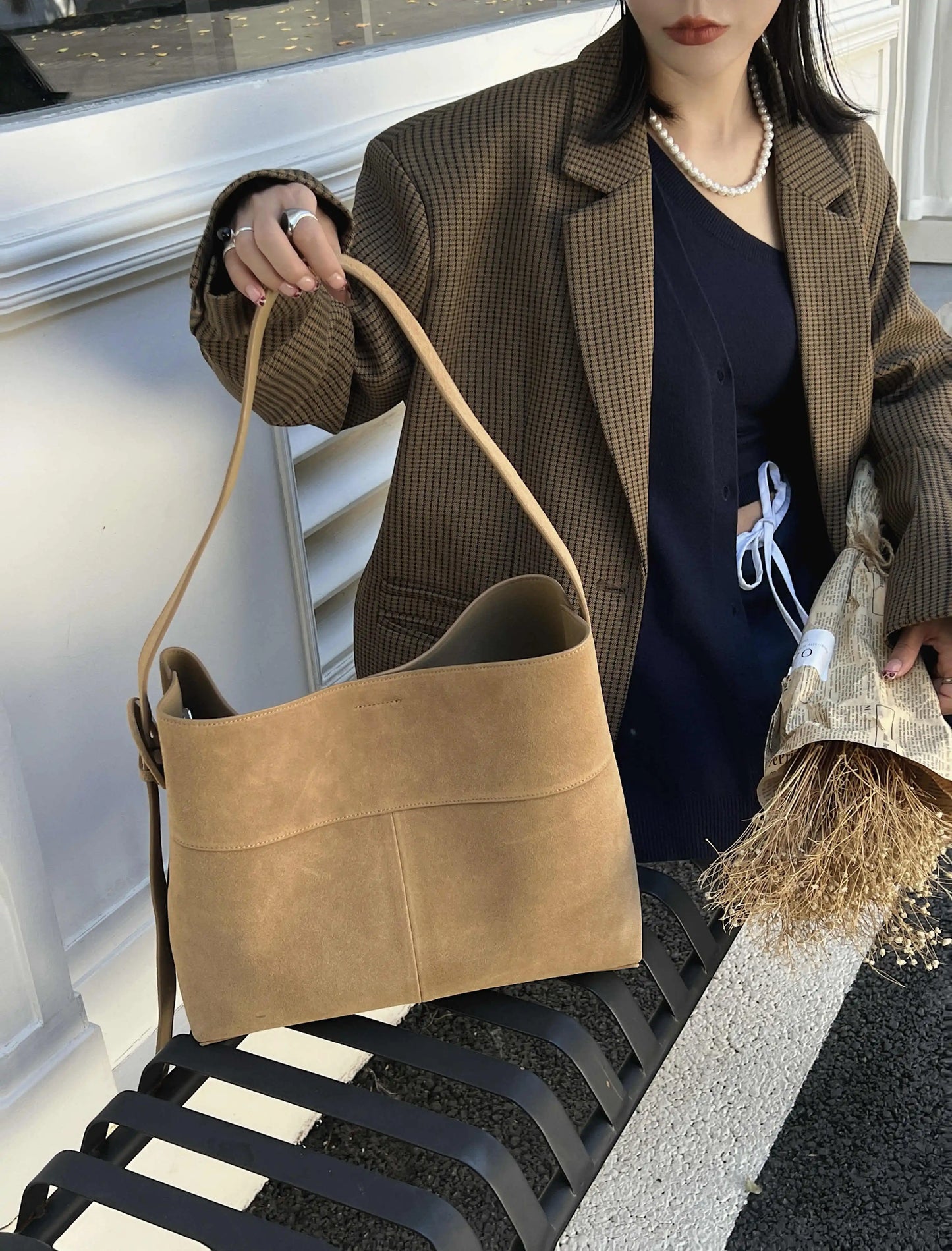 Motingsome Oversize Women Bag Luxury Suede Leather Winter Bags Frosted Cow Skin Handbag and Purses Retro Lady Tote 2024 New