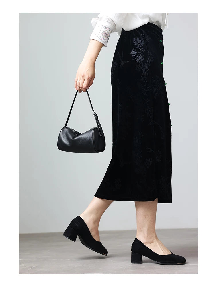 Full Grain Leather Soft Balck Small Size Crossbody Bags For Women Luxury Adjustable Shoulder Strap Underarm Bag Portable Handbag