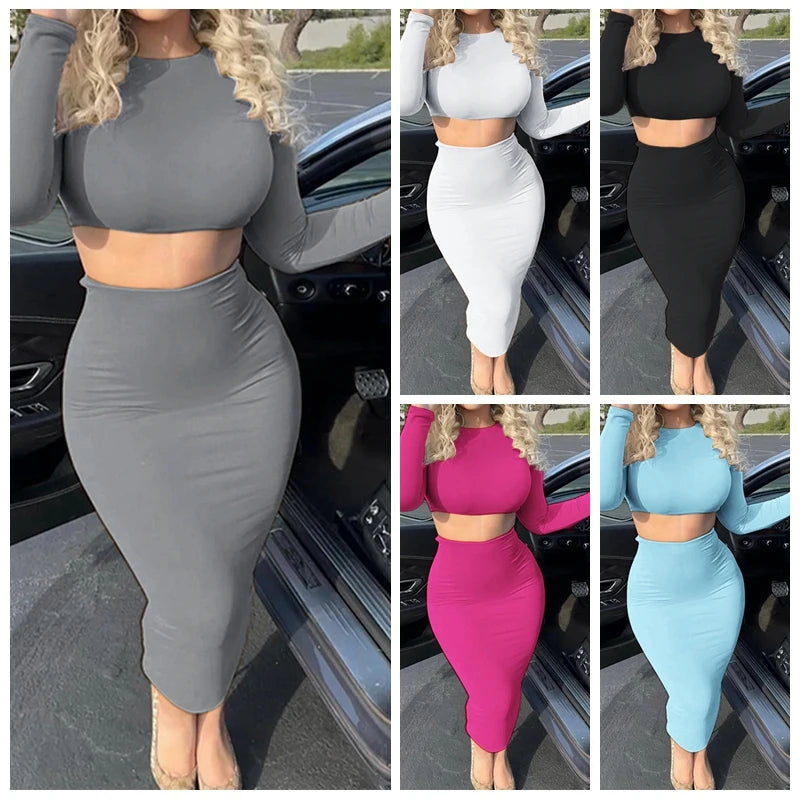 Elegant Two-Piece Long Sleeve Skirt Set