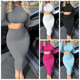 Elegant Two-Piece Long Sleeve Skirt Set