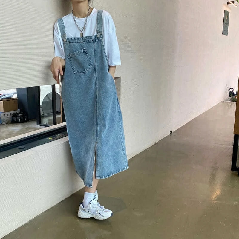Women's Denim Spaghetti Strap Overall Dress