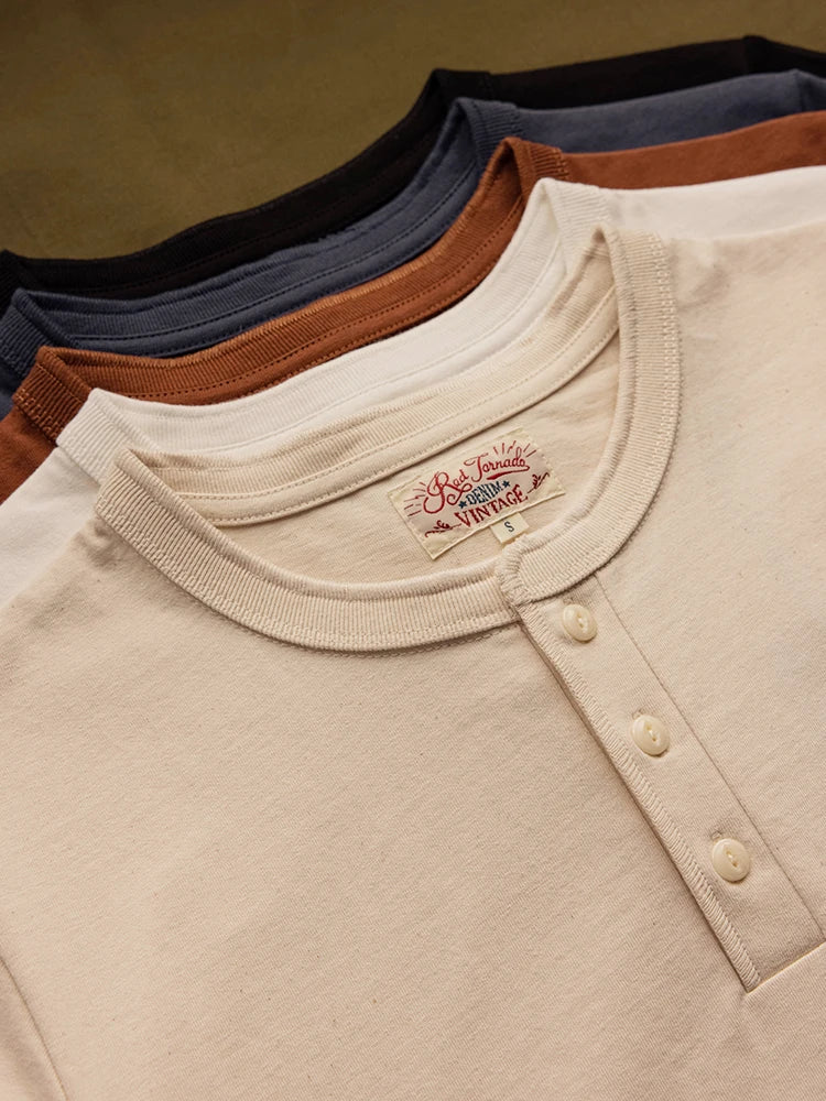 Heavyweight Cotton Henley Tee – Vintage Everyday Essential