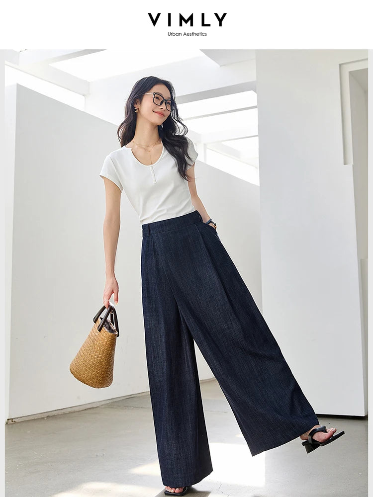 Vimly High-Waist Baggy Wide-Leg Denim Jeans for Women