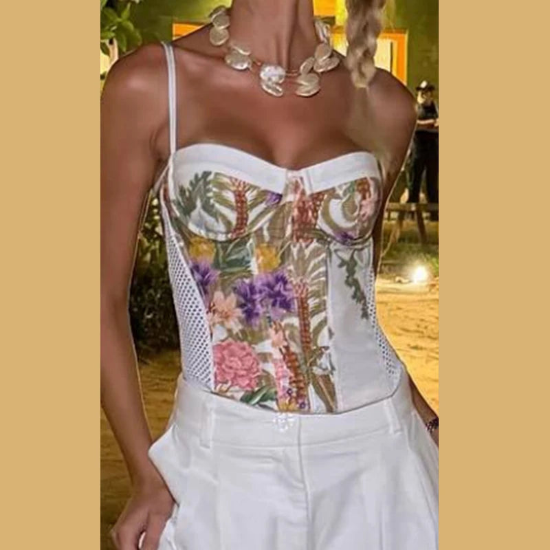 Floral Strapless Vest & Straight-Leg Trouser Set