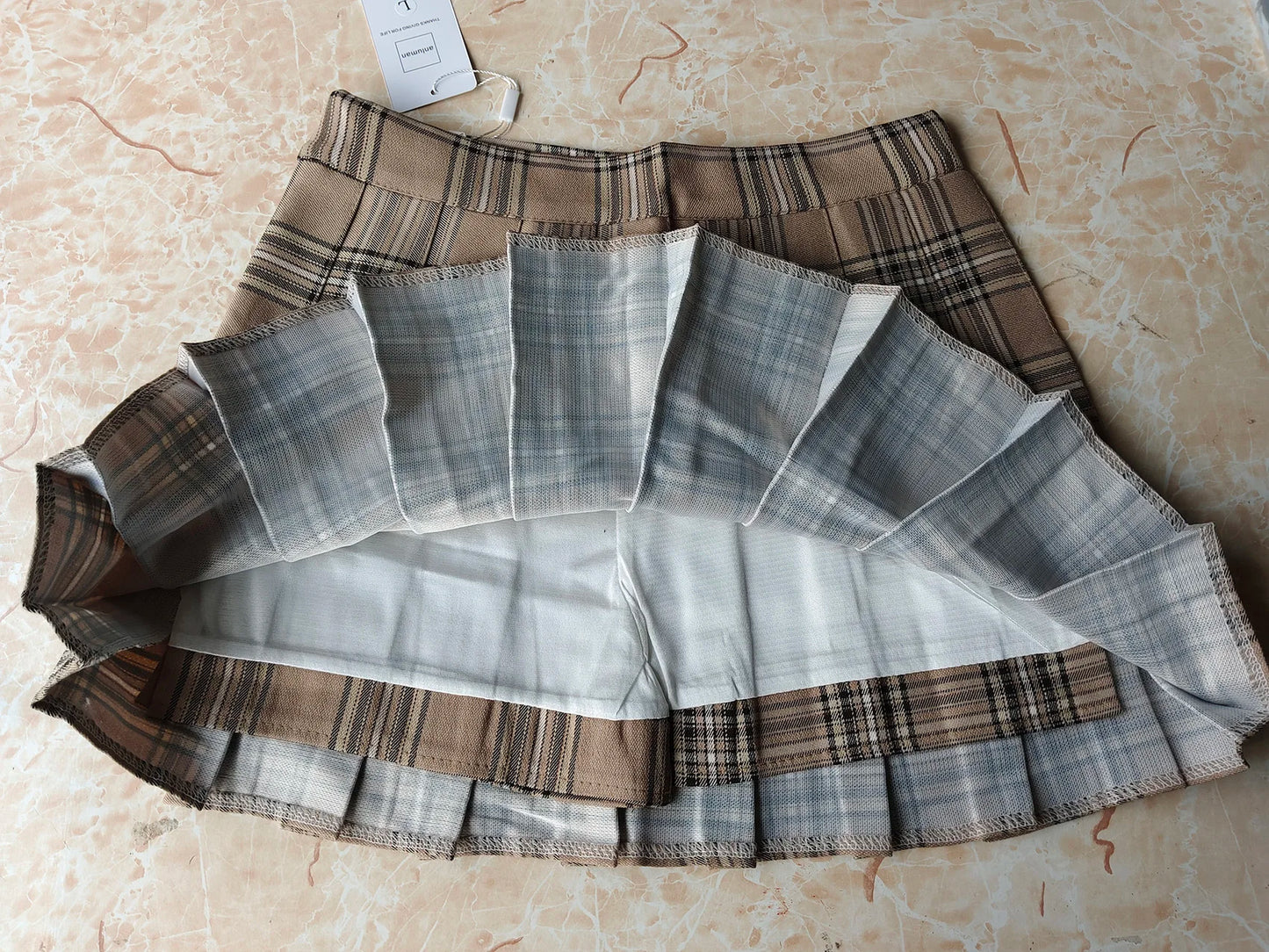 Plaid A-Line Mini Skirt – High Waist, Pocketed
