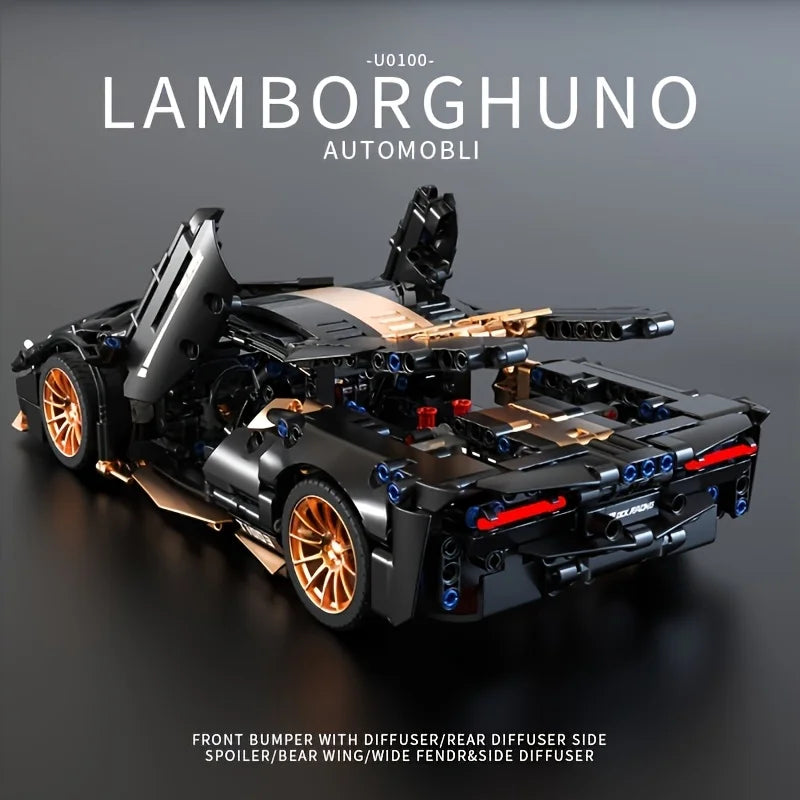 1:14 Black Sports Car Building Blocks Set, Suitable for 14+, Adult Collectiblel Assembled Model, Home Decoration & Gift
