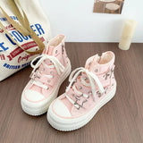 Women's High-Top Canvas Platform Sneakers — Rivet Buckle Lace-Up