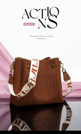 CH New Jacquard Letter Women Bucket Bag Wide Printed Strap Crossbody Purse Large Capacity Ladies Casual Daily Handbag Gift