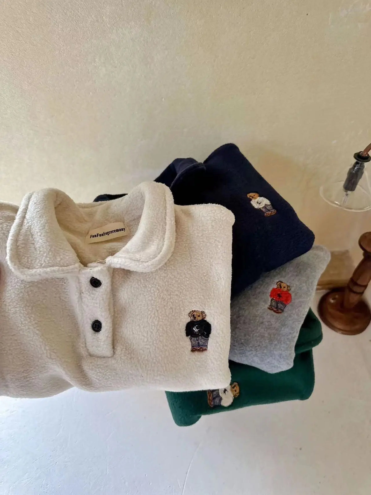 Kids' Bear Embroidered Fleece Polo Sweatshirt