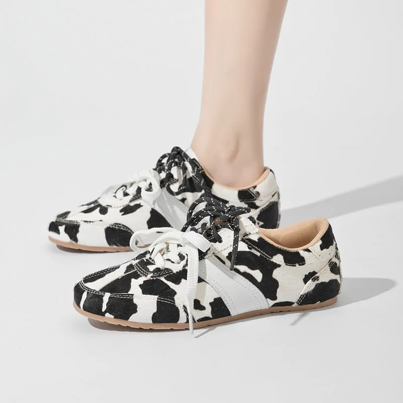 AIYUQI Women's Flat Shoes 2026 New Genuine Leather And Horse Hair Female Sneakers Large Size Lace-up Shoes For Women