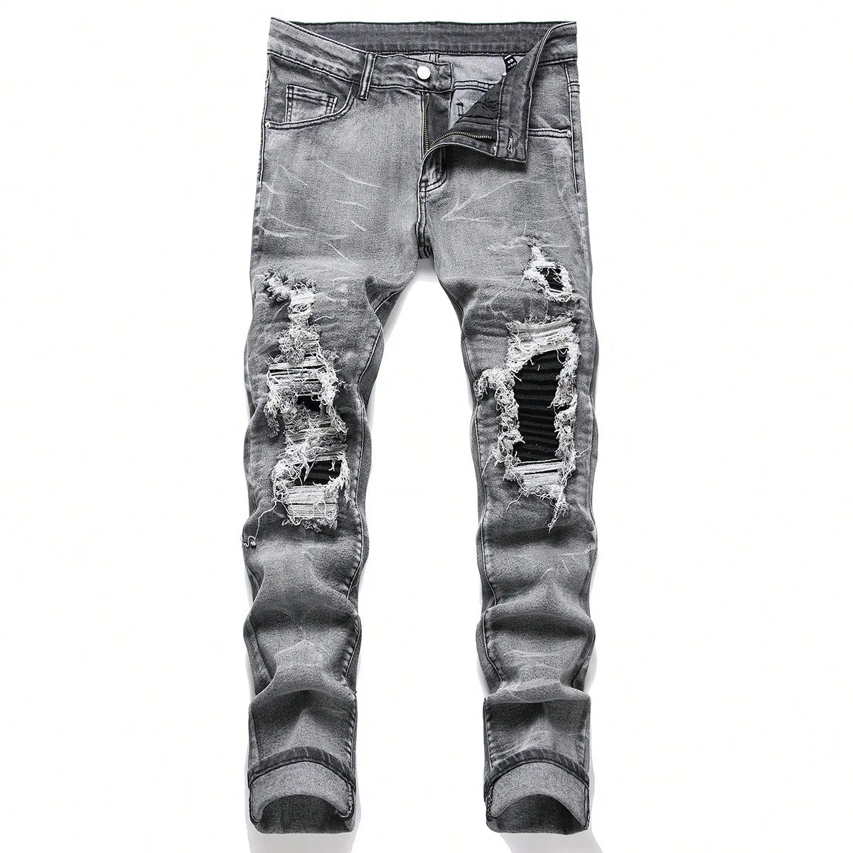 Men's Ripped Patchwork Stretch Denim Jeans | Streetwear
