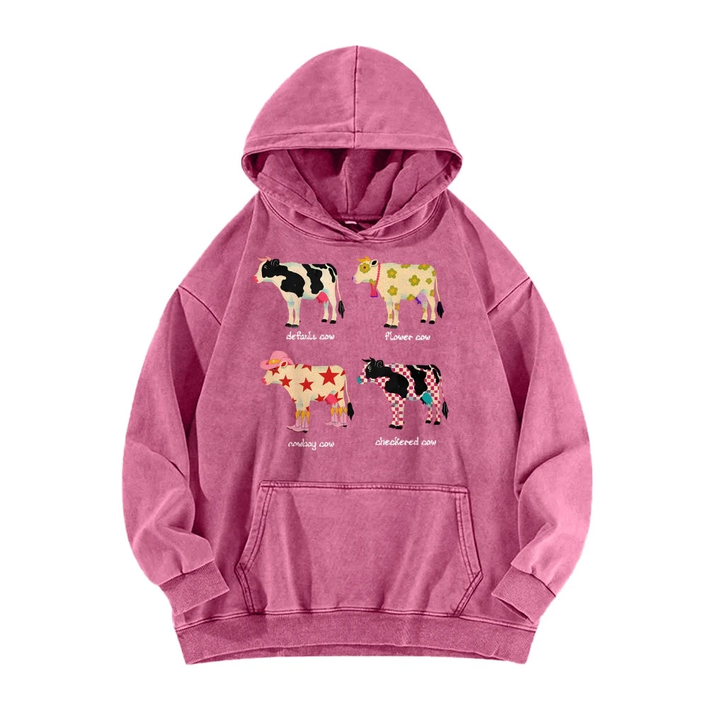 Cute Cartoon Cow Print T-Shirt Pure Cotton Washed Shoulder Round Neck Neutral Style Fashion Trend New High Quality Short Sleeves