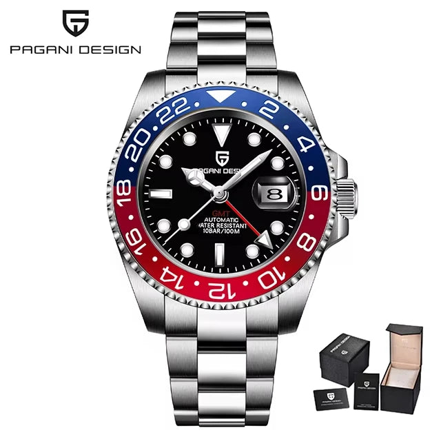 PAGANI DESIGN Men Watch GMT40mm Mechanical Watch Top Brand Sapphire Glass Stainless Steel Waterproof Clock RelogioMasculino Gift