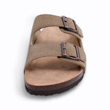 Evshine Leather Cork Footed Clogs Sandals For Women Fashion Flat Mules Slippers with Arch Support Men Double Buckle Cork Slides
