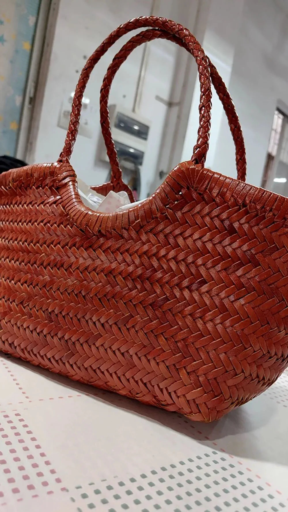 100% Natural Cowhide Weave Handbags Fashion Small Manual Hand Made Ladies Woven Handbag Exquisite Tote Dating Shopping Bags