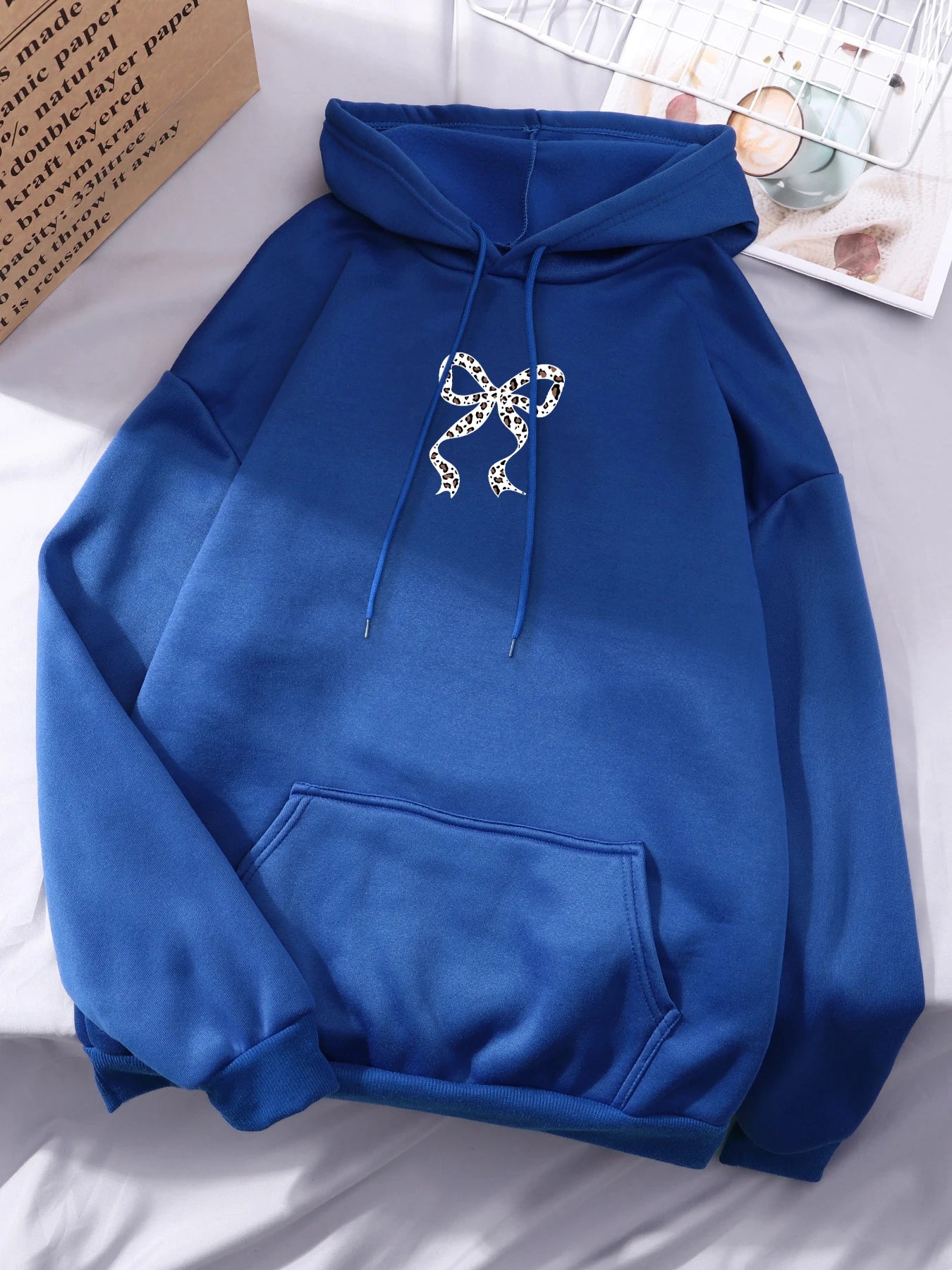 Y2K Bow Leopard Print Fleece Hoodie