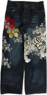 Harajuku Dragon & Snake Embroidered Wide-Leg Jeans
