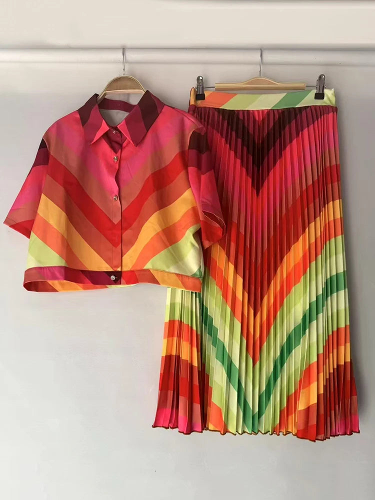 Summer Retro Geometric Two-Piece Skirt Set