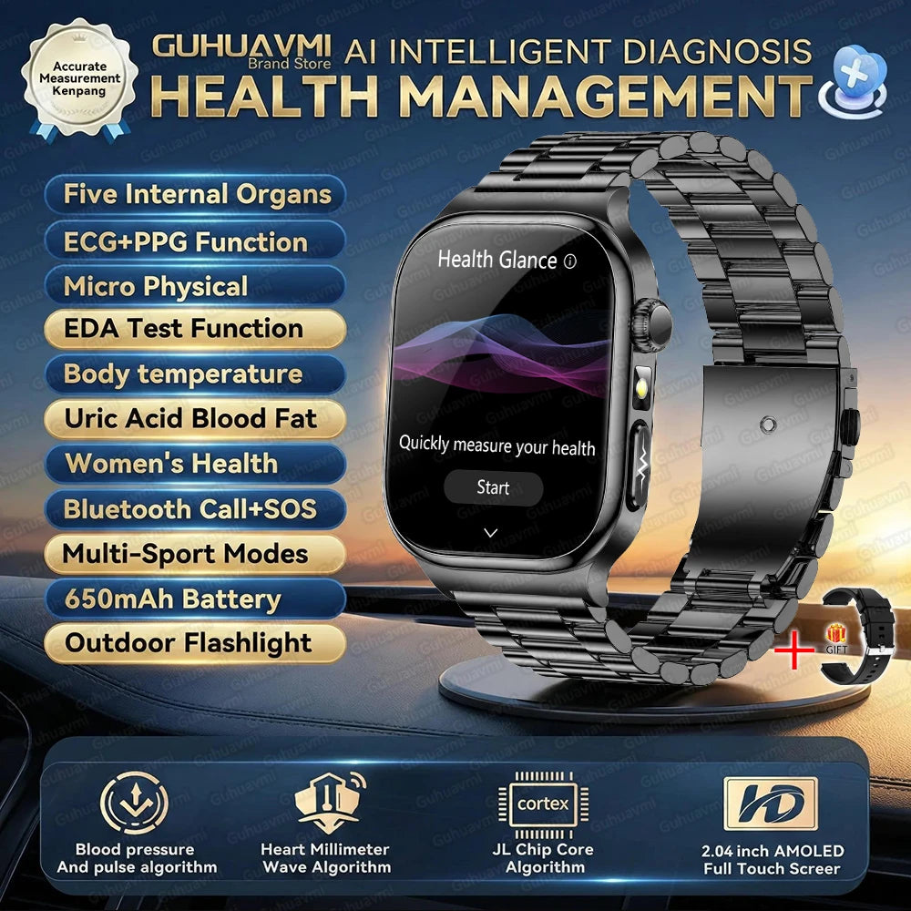 2026 New Accurate Diagnosis Smart Watch Body Fat ECG Blood oxygen BP Health Sport HD AMOLED Screen Call Smart Watches man woman