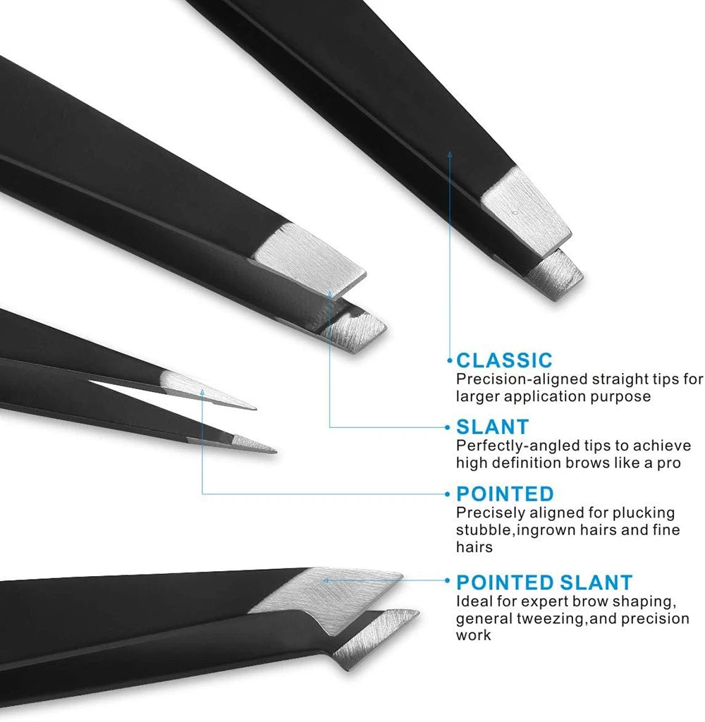 Professional 4-Piece Stainless Steel Tweezers Set with Travel Case - USA Origin