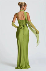 Elegant Backless Satin Maxi Dress – Sleeveless Halter Bodycon Party Gown