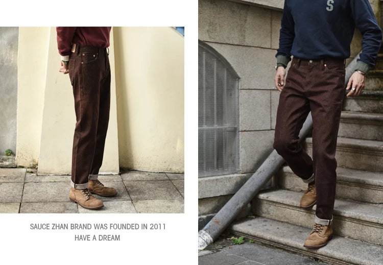 SauceZhan Brown Selvedge Denim Tapered Jeans – 13.8 oz