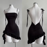 2026 Sexy Sleelveless Backless Mini Dress Women Summer Europe America Lace Up Bodycon Dresses High Street Party Club Black Dress