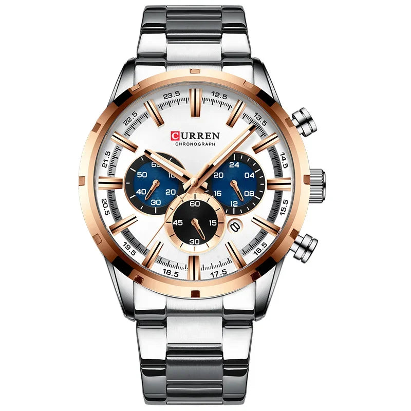 Men's six-needle multifunctional watch Waterproof calendar round strap stainless steel strap date men's business men's watch