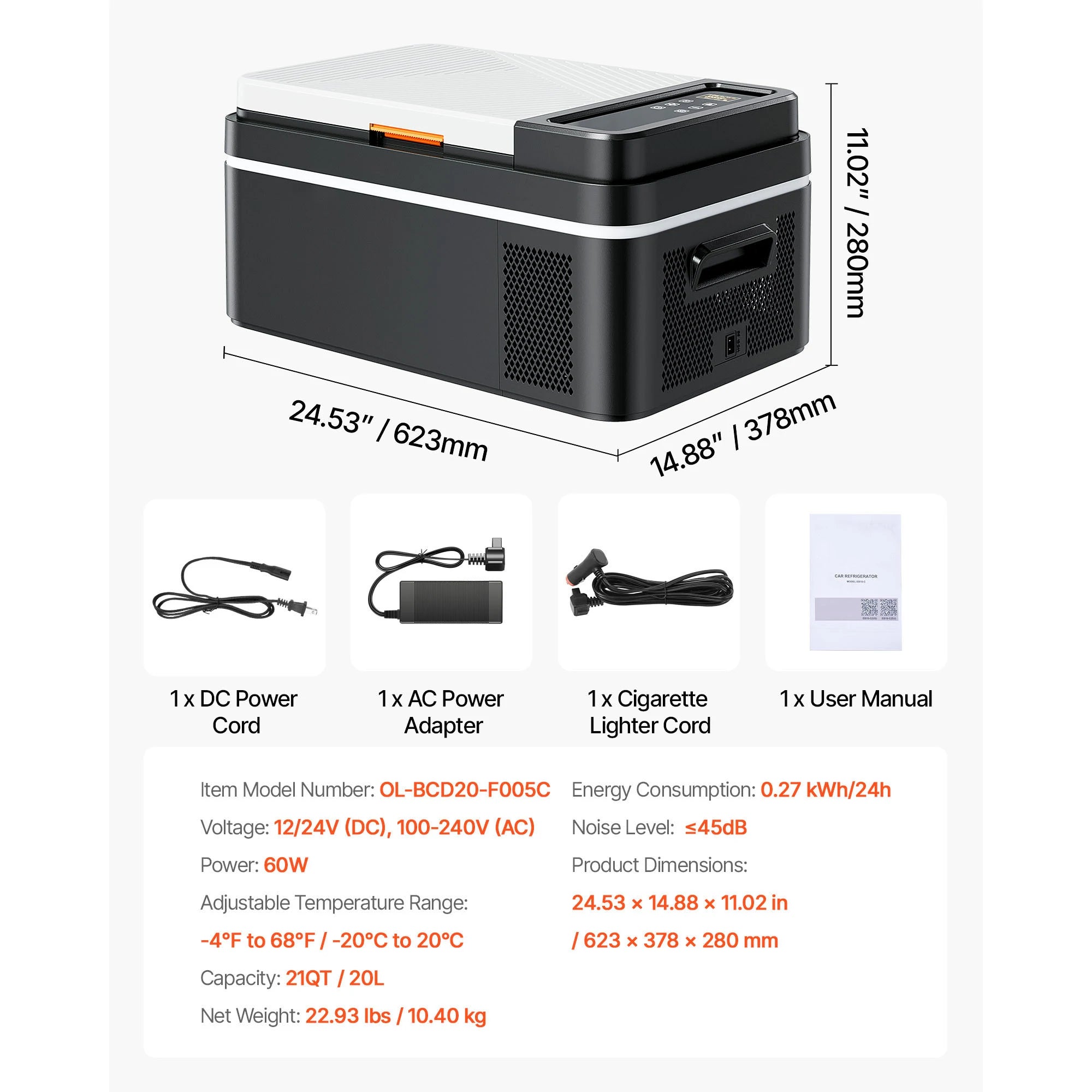Succebuy 15-55L Portable Cooler Electric Compressor 12V/24V DC 110-240V AC Freezer Refrigerator for Home