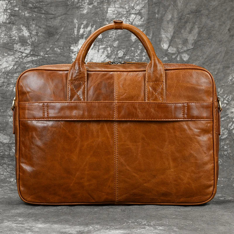 Men Briefcase Genuine Leather Laptop Bag 14 15.6" PC Doctor Lawyer Computer Bag Cowhide Male Briefcase Leather Men Business Bag