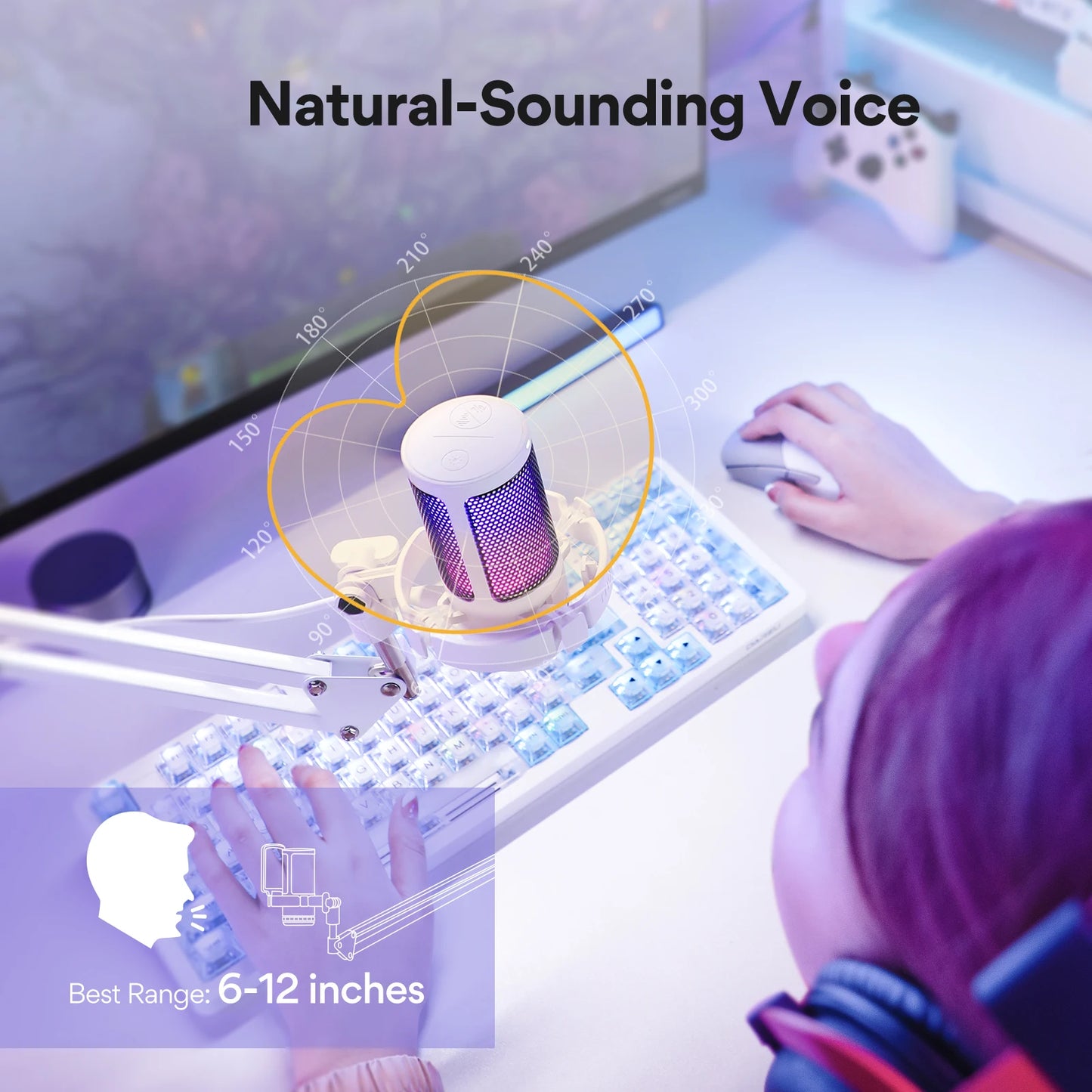 Maono Gamerwave DGM20S USB Microphone Gaming Mic Condenser Mic RGB Mic Noise Canceling Mic with Mic Gain RGB Light One Key Mute