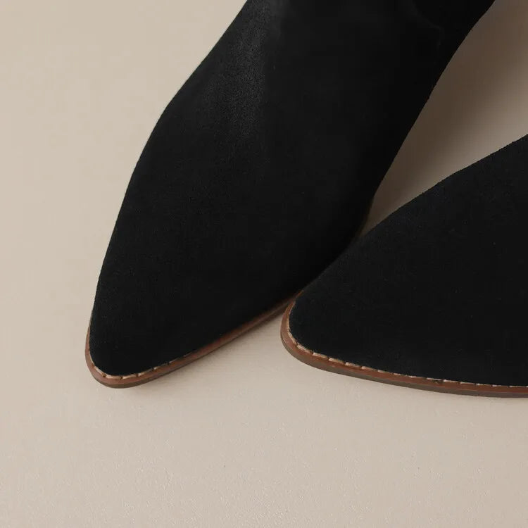 2026 Autumn Cow Suede Women Boots Pointed Toe Chunky Heel Boots for Women Fashion Short Boots Winter Boots Women Western Boots