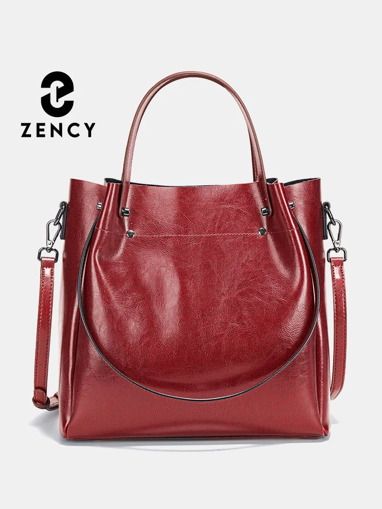 Zency Fashion Multifunctional Tote Handbag For Women 100% Genuine Leather Shoulder Crossbody Large Shopper Bag Underarm Red bag