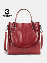 Zency Fashion Multifunctional Tote Handbag For Women 100% Genuine Leather Shoulder Crossbody Large Shopper Bag Underarm Red bag
