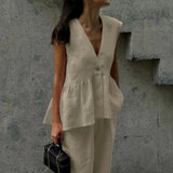 Fashion Women's Trouser Suits Sleeveless V-Neck Top Women Casual Straight Pants Sets Summer Women's Suit Commuter 2 Piece Set