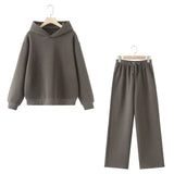 HH Women Solid Casual Sweatshirt Pant Suit Long Sleeve Hooded Fleece Pullover Coat Loose Straight Trousers Office Lady Sets