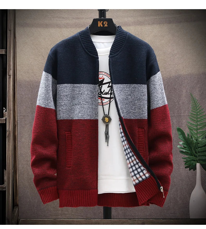 Men’s Autumn/Winter Fleece-Lined Zipper Cardigan