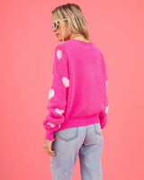 Women's Oversized Fuzzy Heart Knit Pullover Sweater
